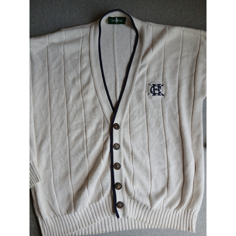 Hunt Club Sweater Mens Large Cardigan Tennis Wimbleton Grandpa Preppy Vintage
